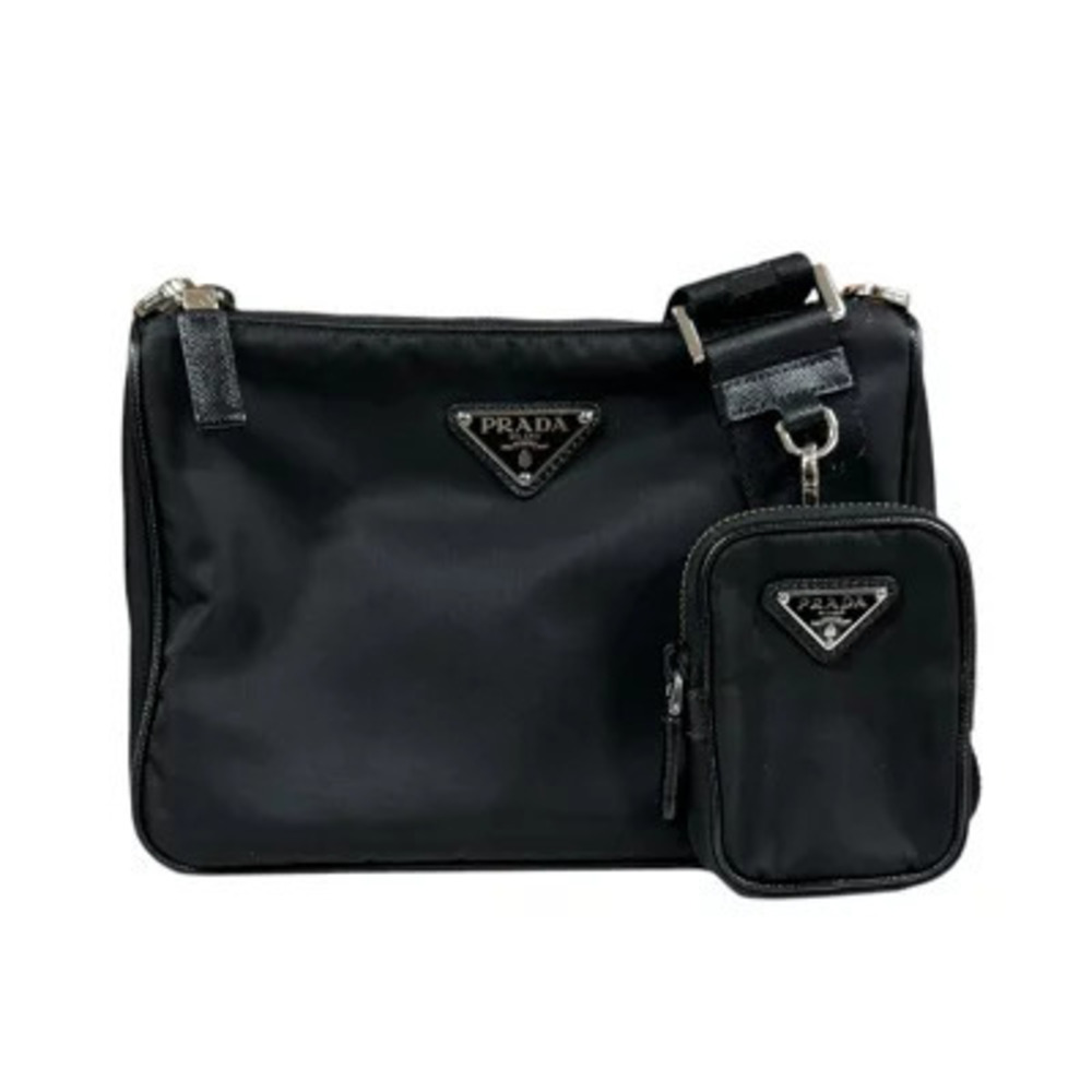 Prada Tessuto Saffiano Leather Shoulder Bag Black